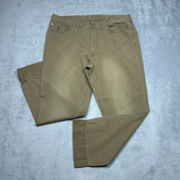 Polo Ralph Lauren Pants Mens 36x30 Brown Classic 650 Straight Cuffed Chino Twill - Picture 1 of 11